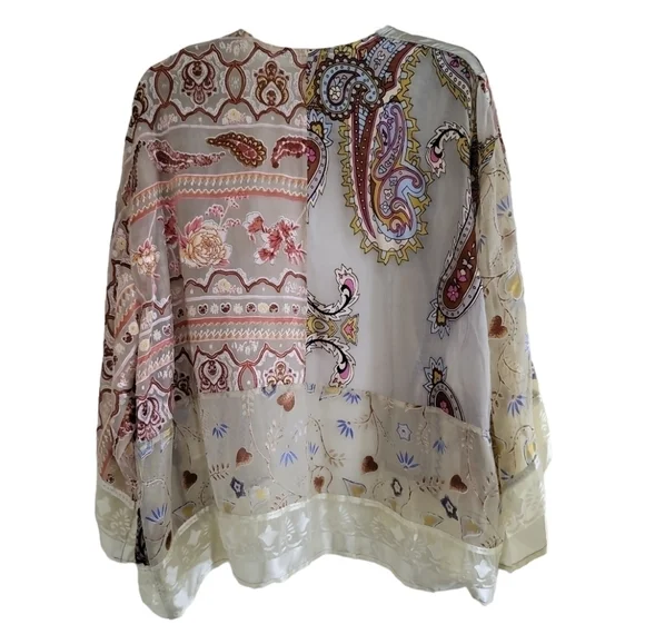 Anthropologie Floreat Boho Paisley Patchwork Kimono One Size Velvet Silk Blend - Picture 6 of 10